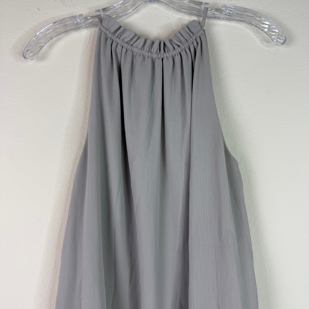H&M Blouse Womens Small Gray Halter Neck Pleated Chiffon Keyhole Back Sleeveless - Picture 2 of 5